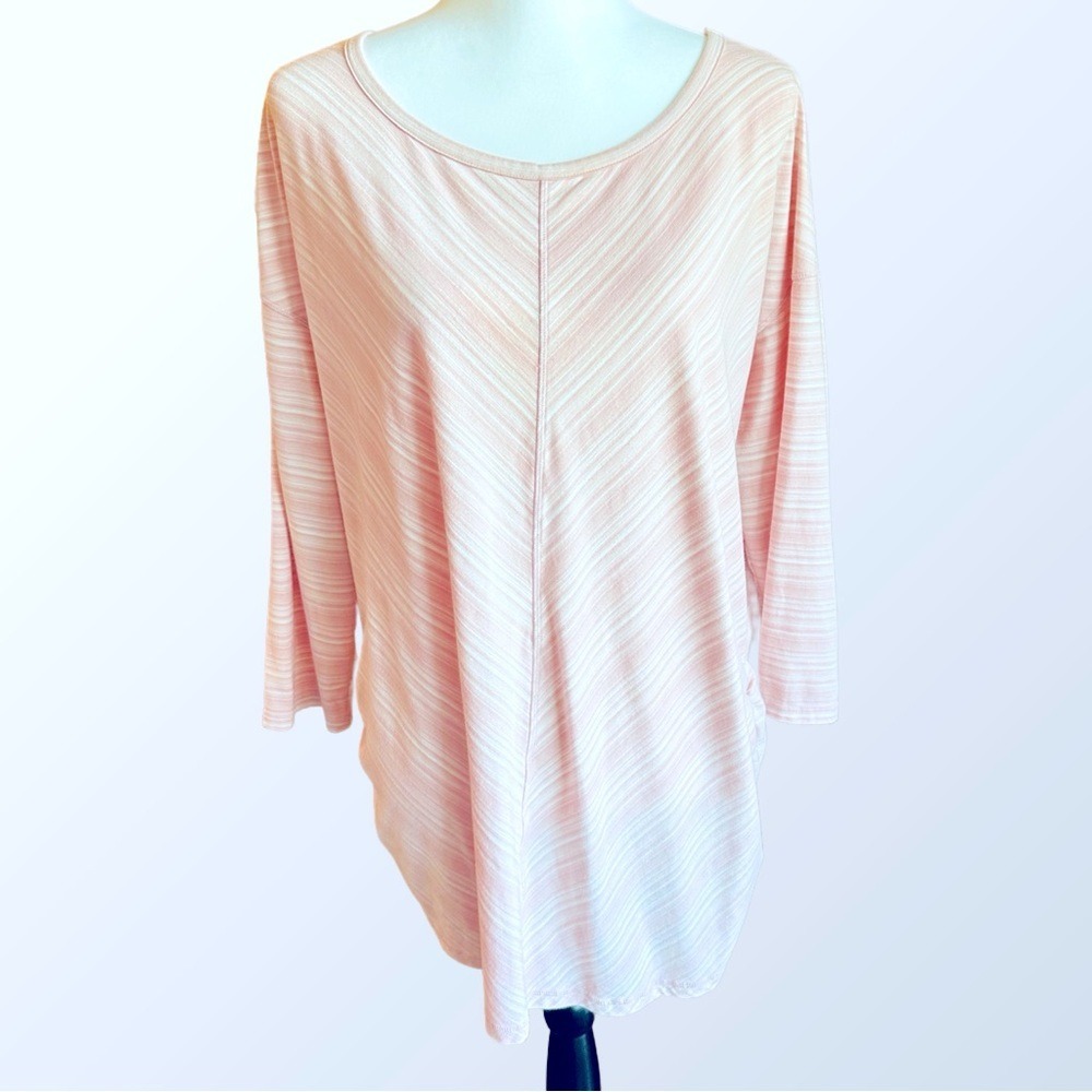 T by Talbots Top Women's 2X Pink‎ Pattern long sleeve jersey gathered sides